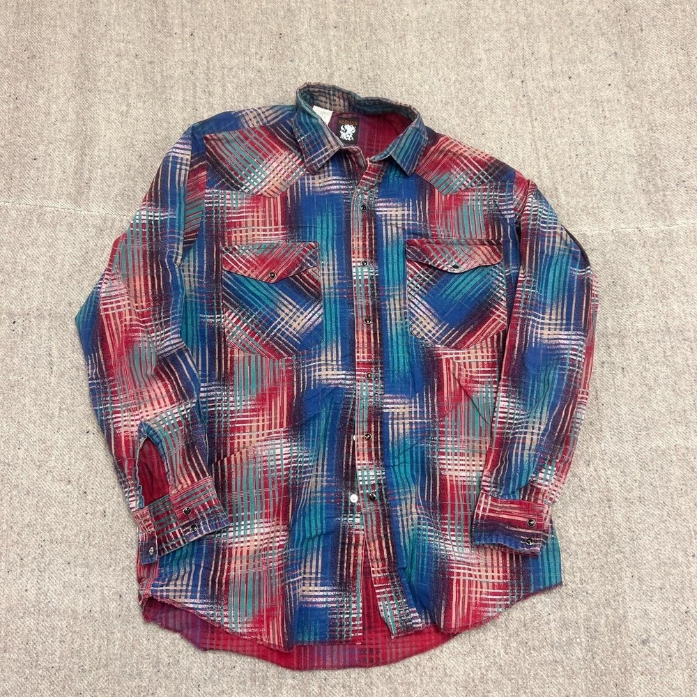 Vintage Karman Button Up Shirt Mens Large Red 1970s Pearl Snap Western